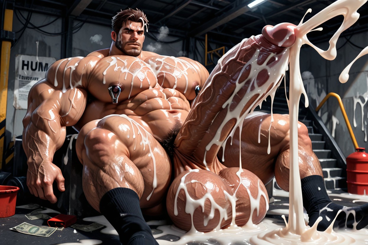 Surreally Gigantic Hyper Cock, Penis Coated With Cum, Excessive Cum AI Gay Porn
