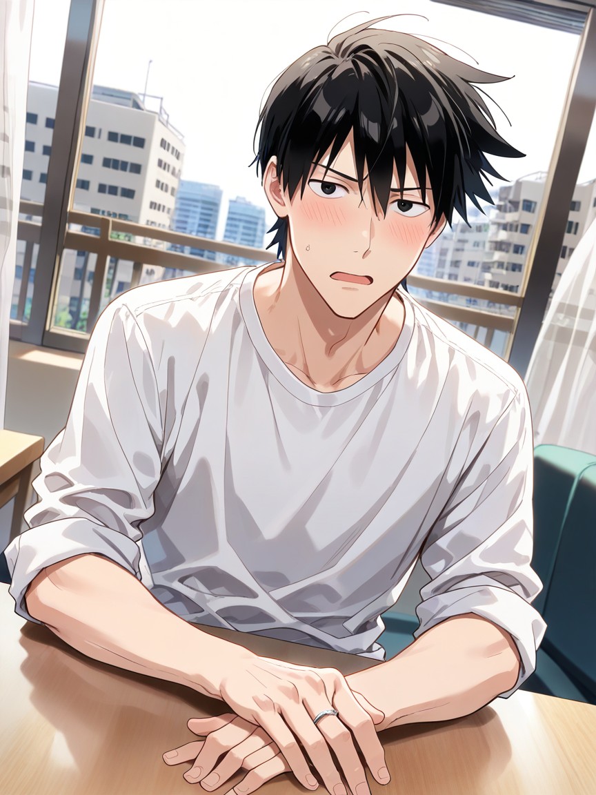 Sheer Curtains, Mobpsycho, White T-shirt AI Gay Porn