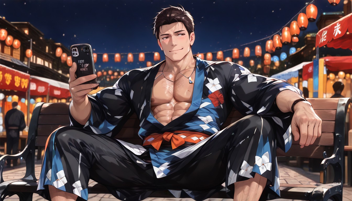 Japanese Middle-aged Man, Sitting Down Legs Spread, Armpit Hair AI Gay Porn