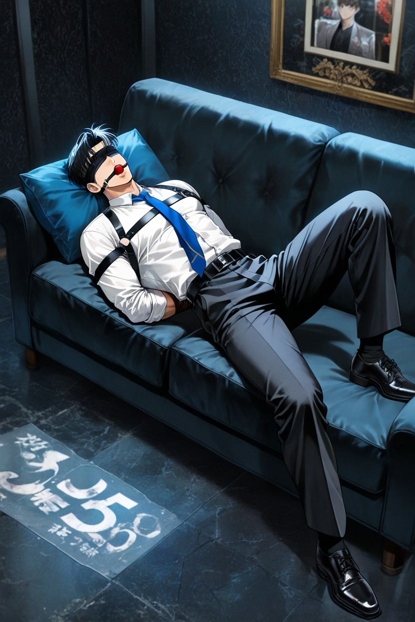 Black Office Pants, A Blue Tie, Fit AI Gay Porn