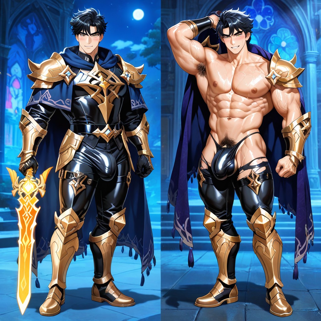 +, Leather Gauntlets, Detailed Knight Leggings AI Gay Porn