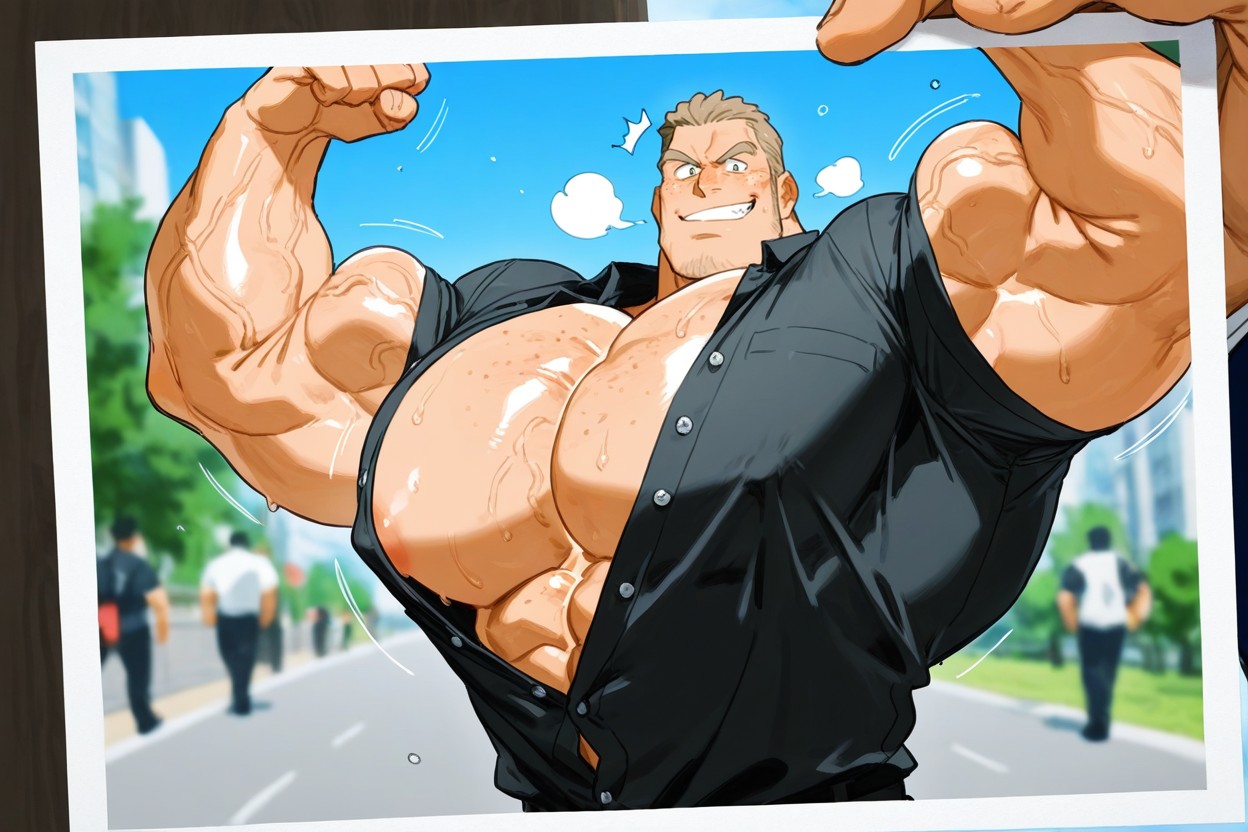 능글맞은 표정, Hyper Muscular Himbo, Shiny Skin 게이 AI 포르노