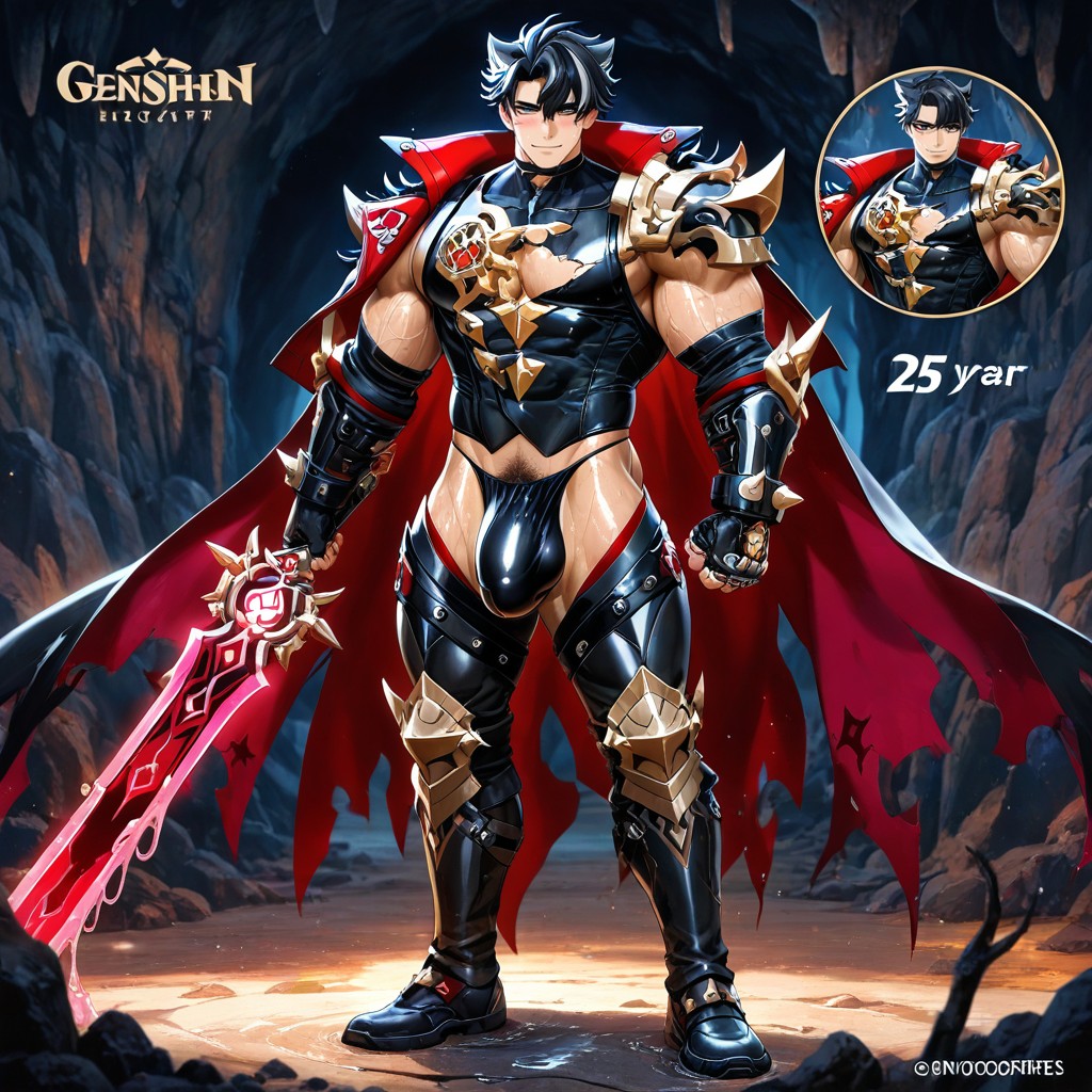 Intricate Armor Plating, Holding A Glowing Magical Sword, Veins Porno gay IA
