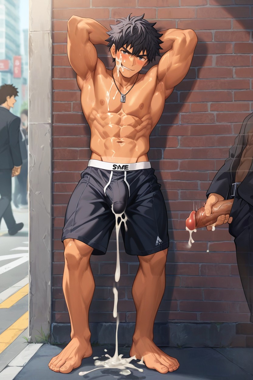 Hiding Behind Wall, Men Only, Standing On Street Corner AI Gay Porn