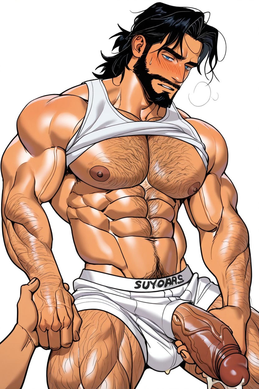 Leaking Cum, Huge Veiny Cock, White T Shirt AI Gay Porn