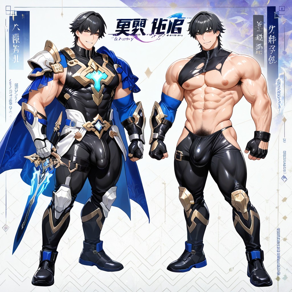 Form Fitting Clothes, Multiple Views, Holding A Glowing Magical Sword AI Gay Porn