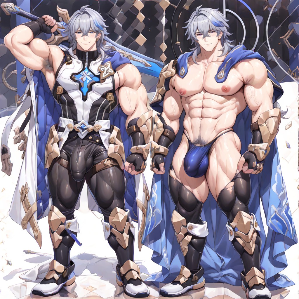 Male Only, Dynamic Pose, Underwear Is Black Thong AI Gay Porn