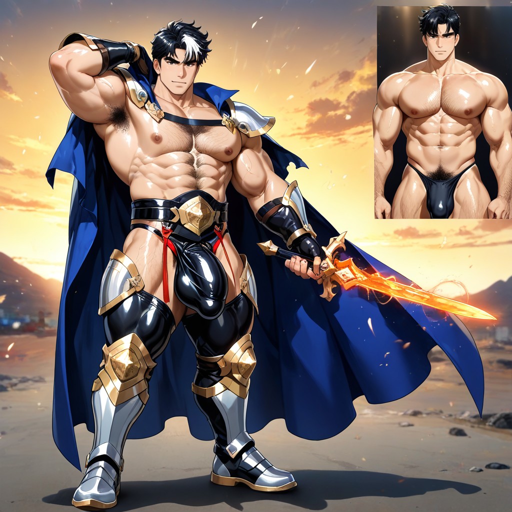 Pubic Hair, Dramatic Shadows, Leather Gauntlets AI Gay Porn