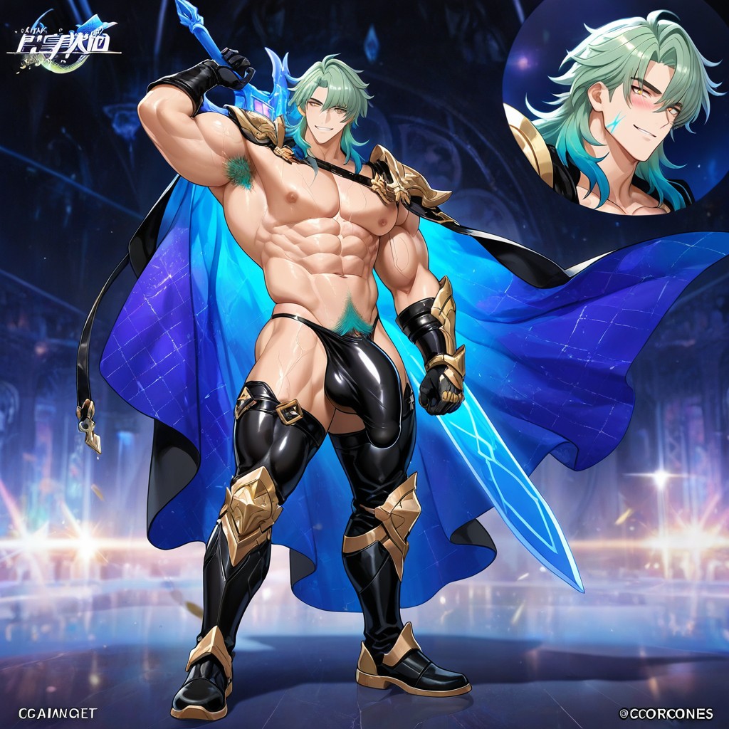 Violet Hair Color And Green Hair Color, Male Only, Extra Large Penis Bulge AI Gay Porn