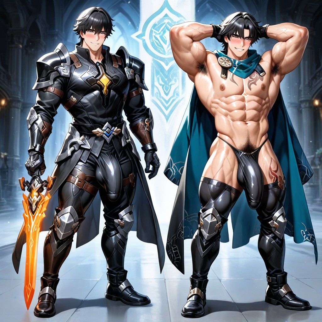 Moody Fantasy Background, Holding A Glowing Magical Sword, Armpit Hair AI Gay Porn