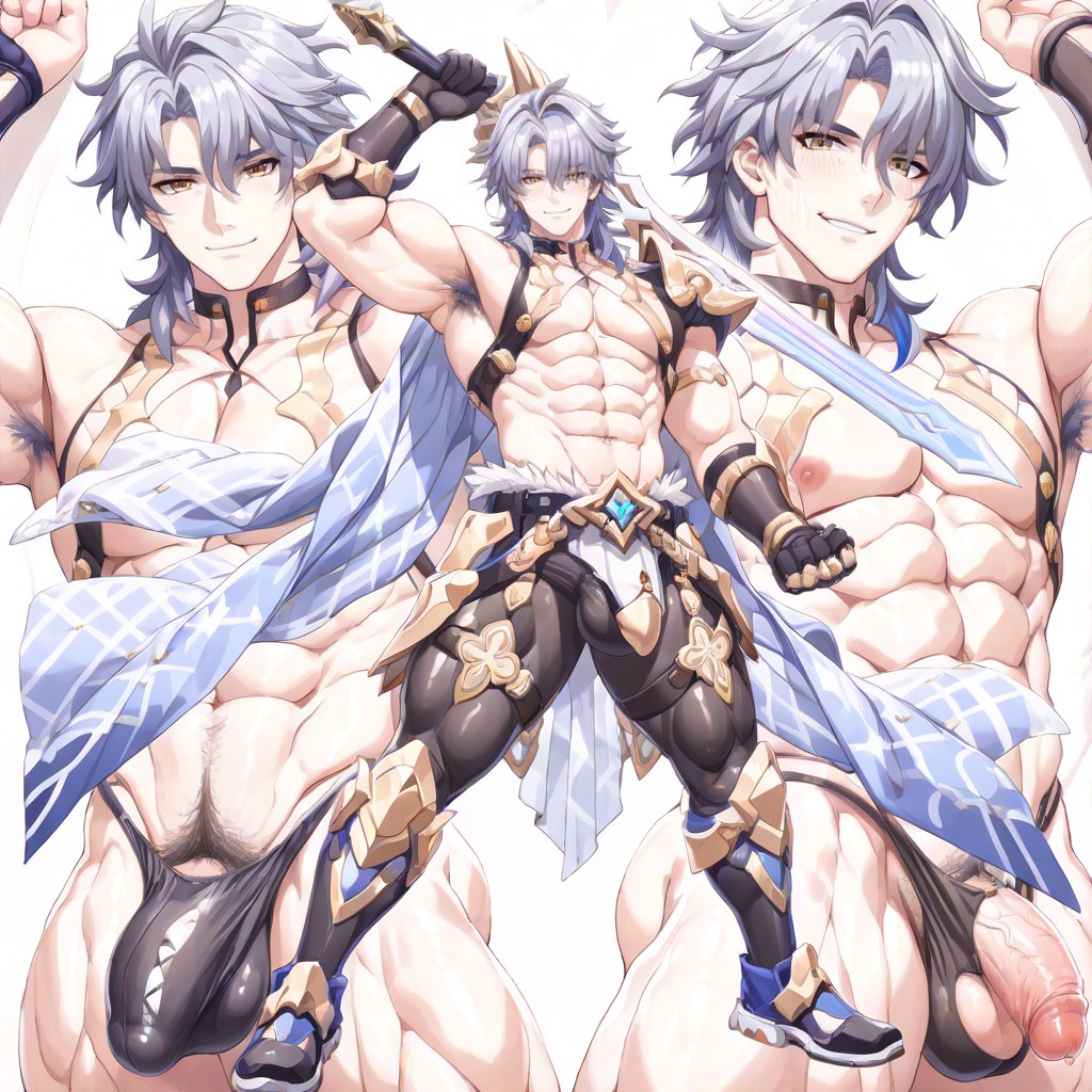 Handsome Korean Idol Face, Wide Shoulders, A High-fantasy Korean Manhwa Style Illustration Of A Legendary Knight AI Gay Porn