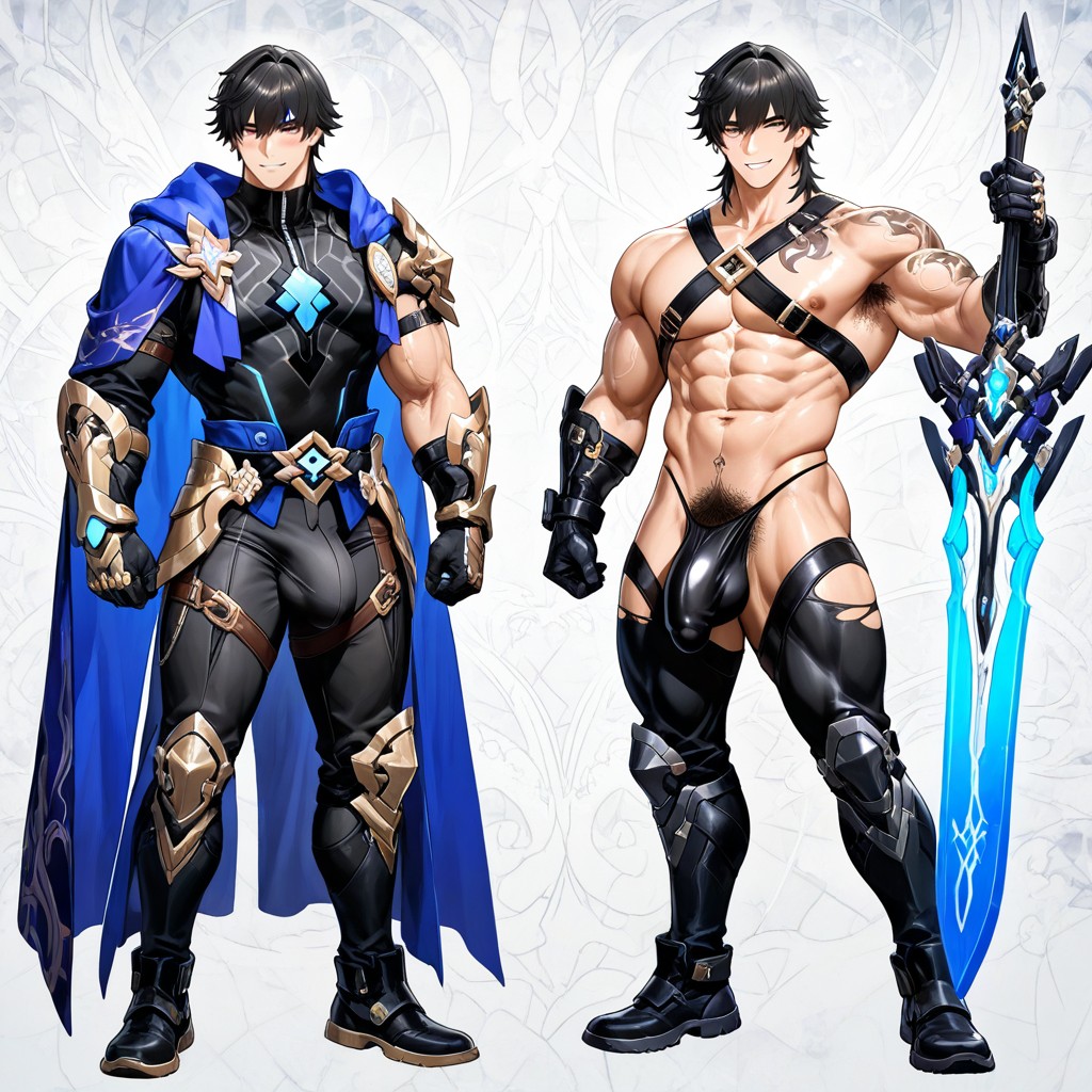 Fit, Form Fitting Clothes, Indigo Flowing Cloak AI Gay Porn