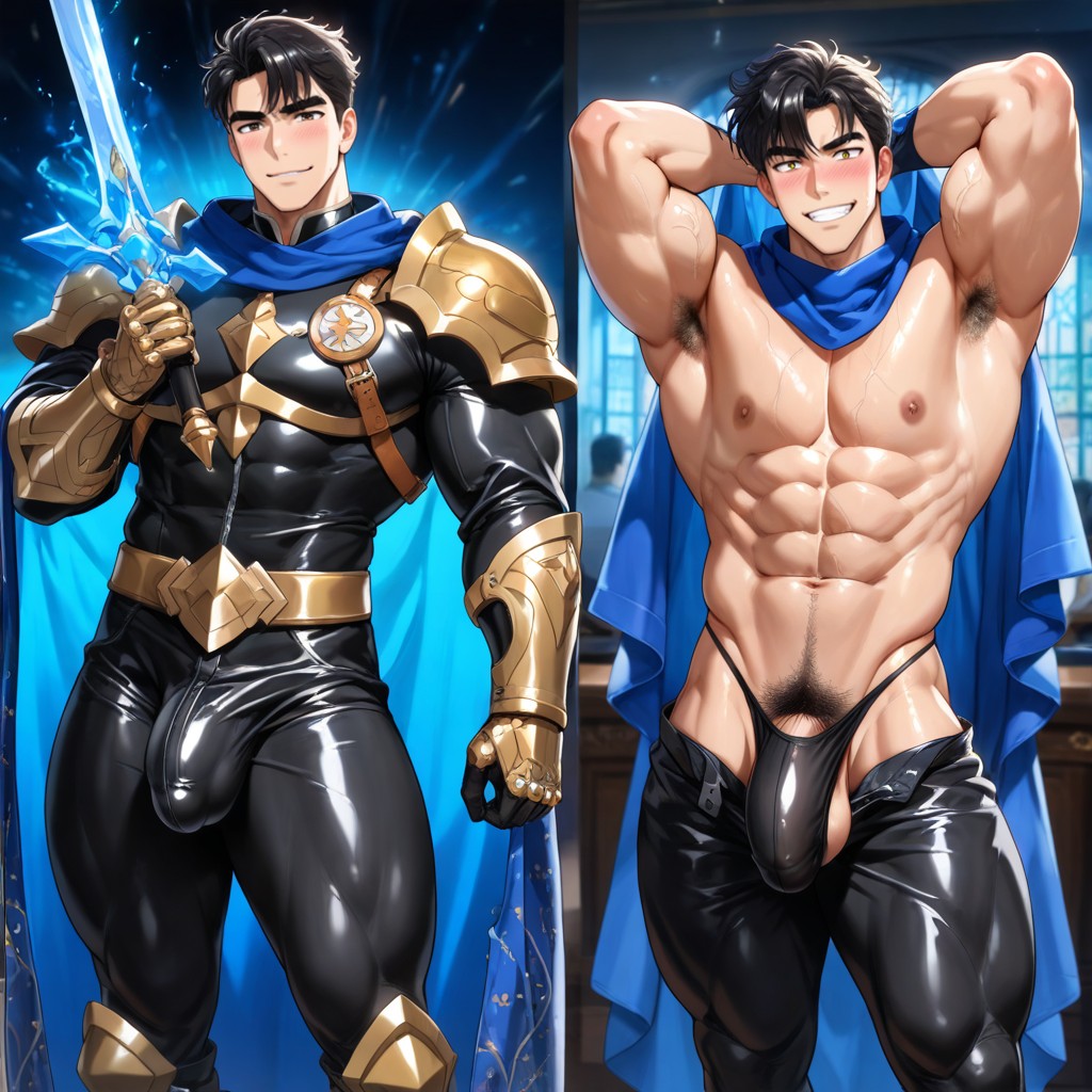 Veins, Indigo Flowing Cloak, Exposed Black Thong AI Gay Porn