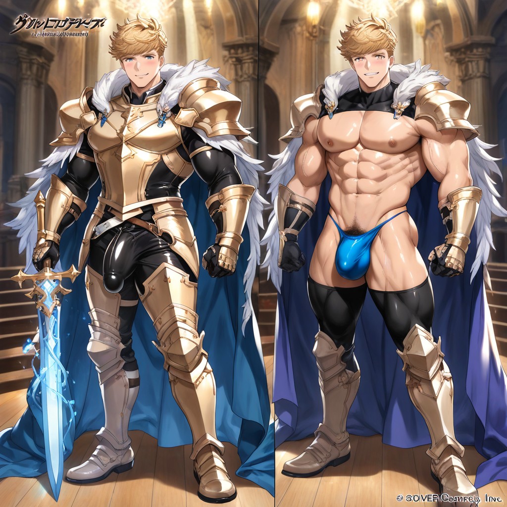 Dynamic Pose, Hyper-muscular Ripped Physique, Intricate Armor Plating AI Gay Porn