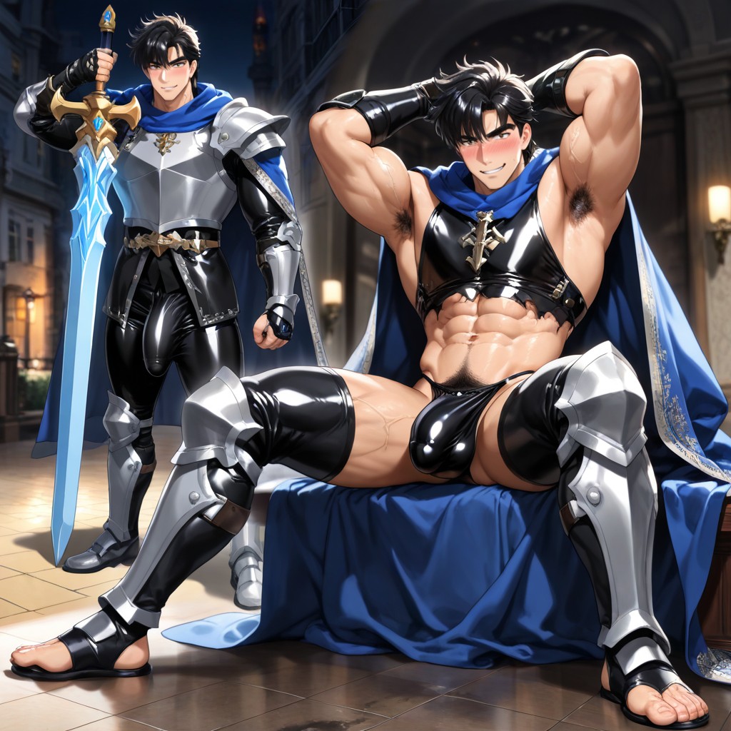 Veins, Intricate Armor Plating, A High-fantasy Korean Manhwa Style Illustration Of A Legendary Knight AI Gay Porn
