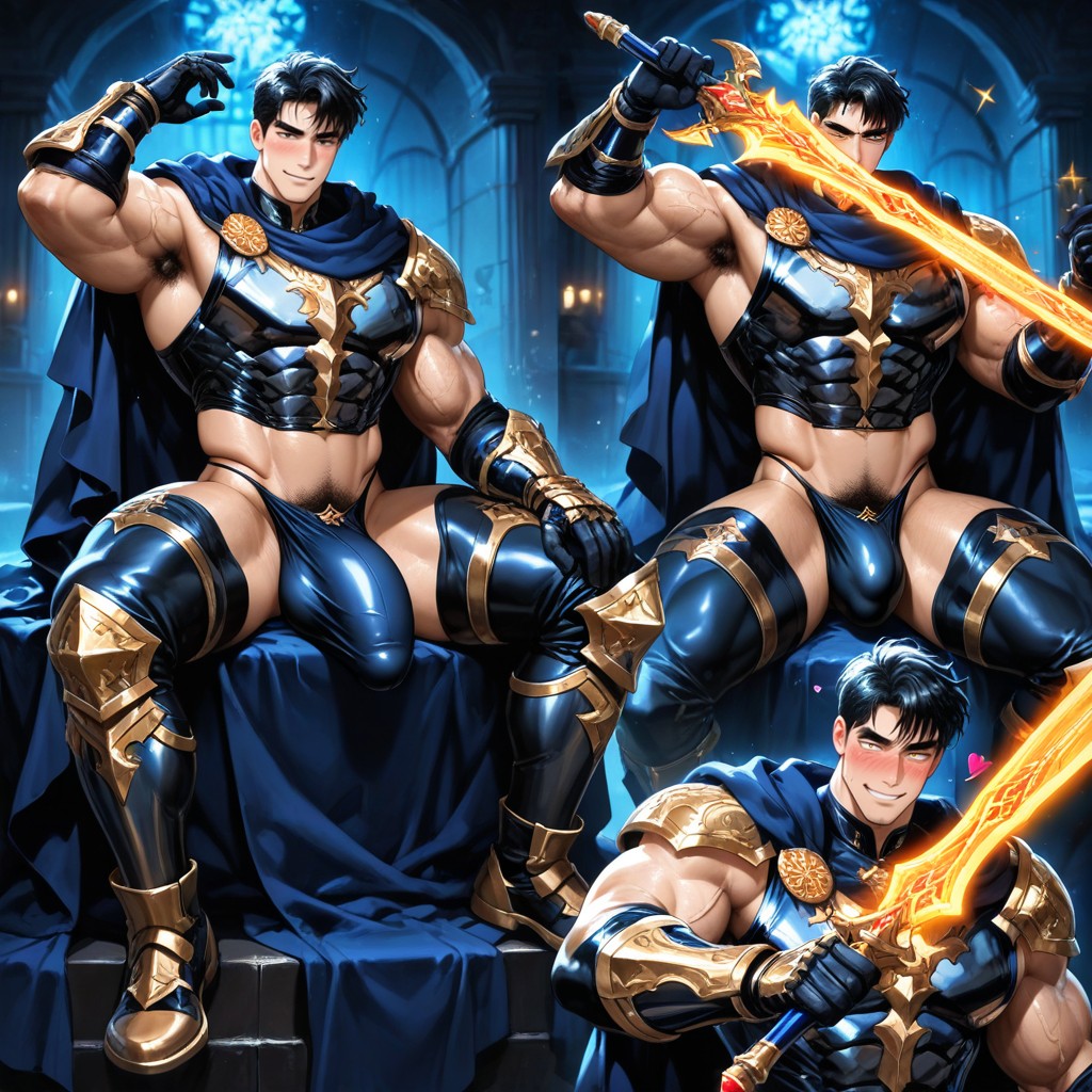 Intricate Armor Plating, Holding A Glowing Magical Sword, Highly Detailed Anatomy AI Gay Porn