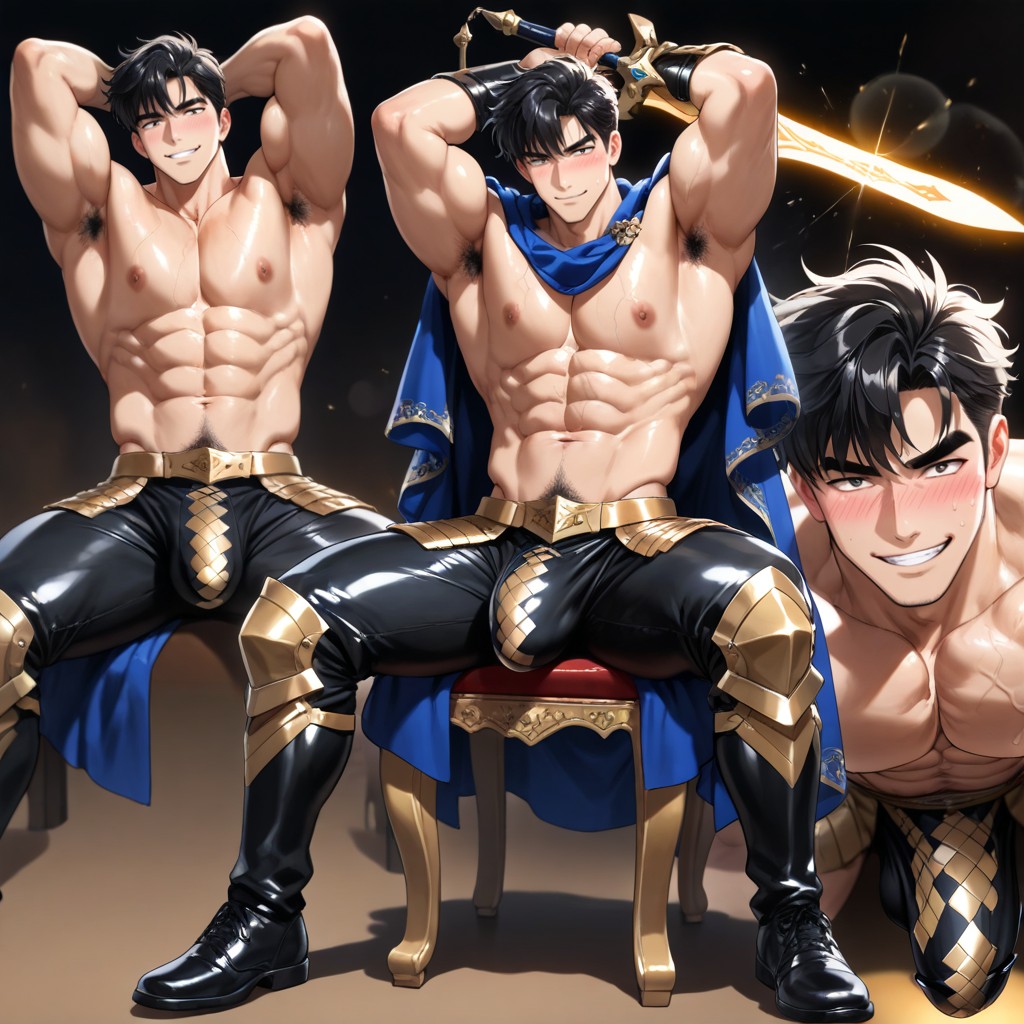 Mischievous (smiling While Blushing), Exposed Black Thong, Intricate Armor Plating AI Gay Porn