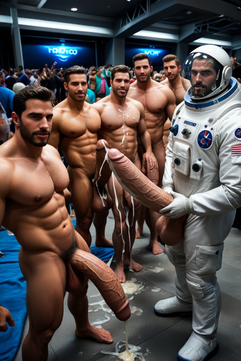 Angular Features, Giant Hyper Erection Is Much Bigger Than His Whole Body, Naked Men Harem AI Gay Porn