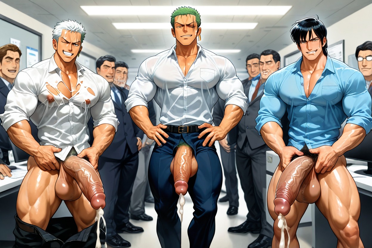 Man Cumshot, Opened Big Urethra, 3 People AI Gay Porn