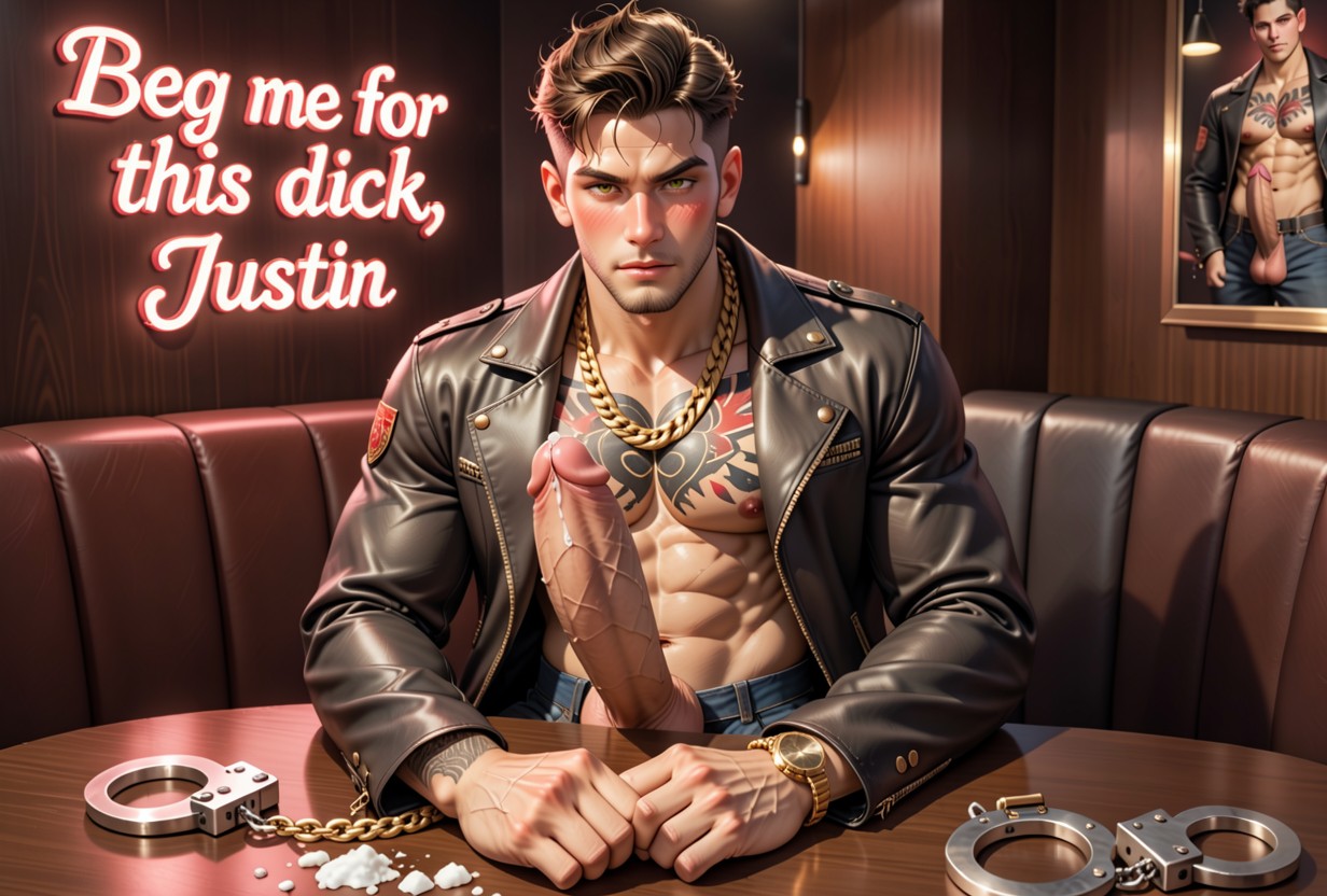 Intimate Booth Lighting, Mirrored Walls Reflecting His Dominance, Inch Thick Hyper Erect Uncut Cock Glistening With Precum And Cocaine Flecks AI Gay Porn