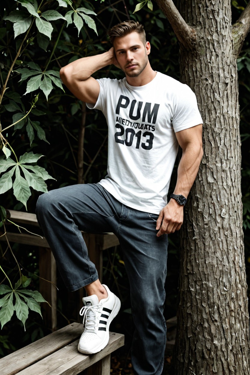 Chin, Standing Naturally With Relaxed Confidence He Wears Tailored Black Jeans That Taper Cleanly To The Ankle And Simple White Low-top Leather Sneakers With Minimal Branding His Stance Is Casual—one Foot Slightly Ahead Of The Other, And Natural Porno gay IA