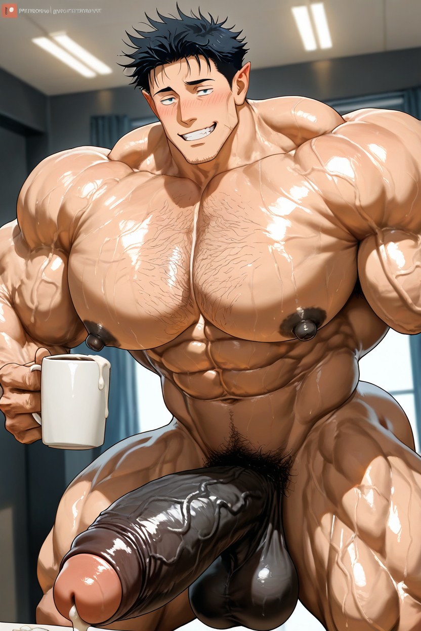 Powerful Thick Thighs, Enormous Bulging Chest And Arms, Masculine AI Gay Porn