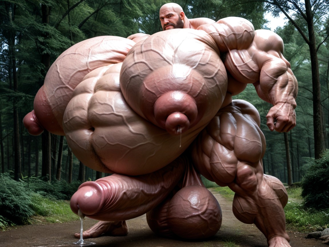 Oversized Hyper Gigantic Balls, Hyper Puffy Nipples, Pumped Veiny Body AI Gay Porn