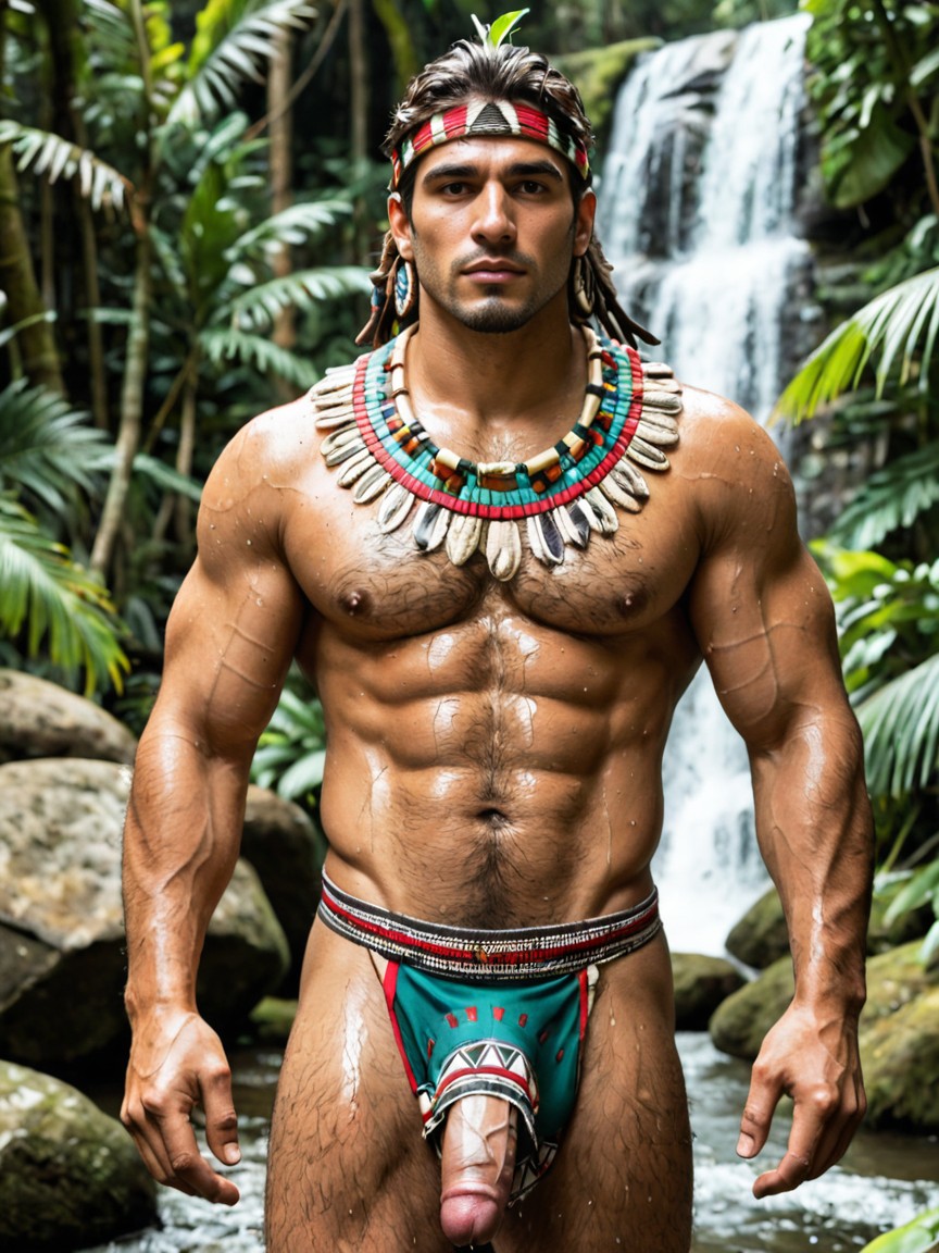 An Extremely Handsome Aztec Men, Aztec, Eight-pack Firm Defined Abs AI Gay Porn