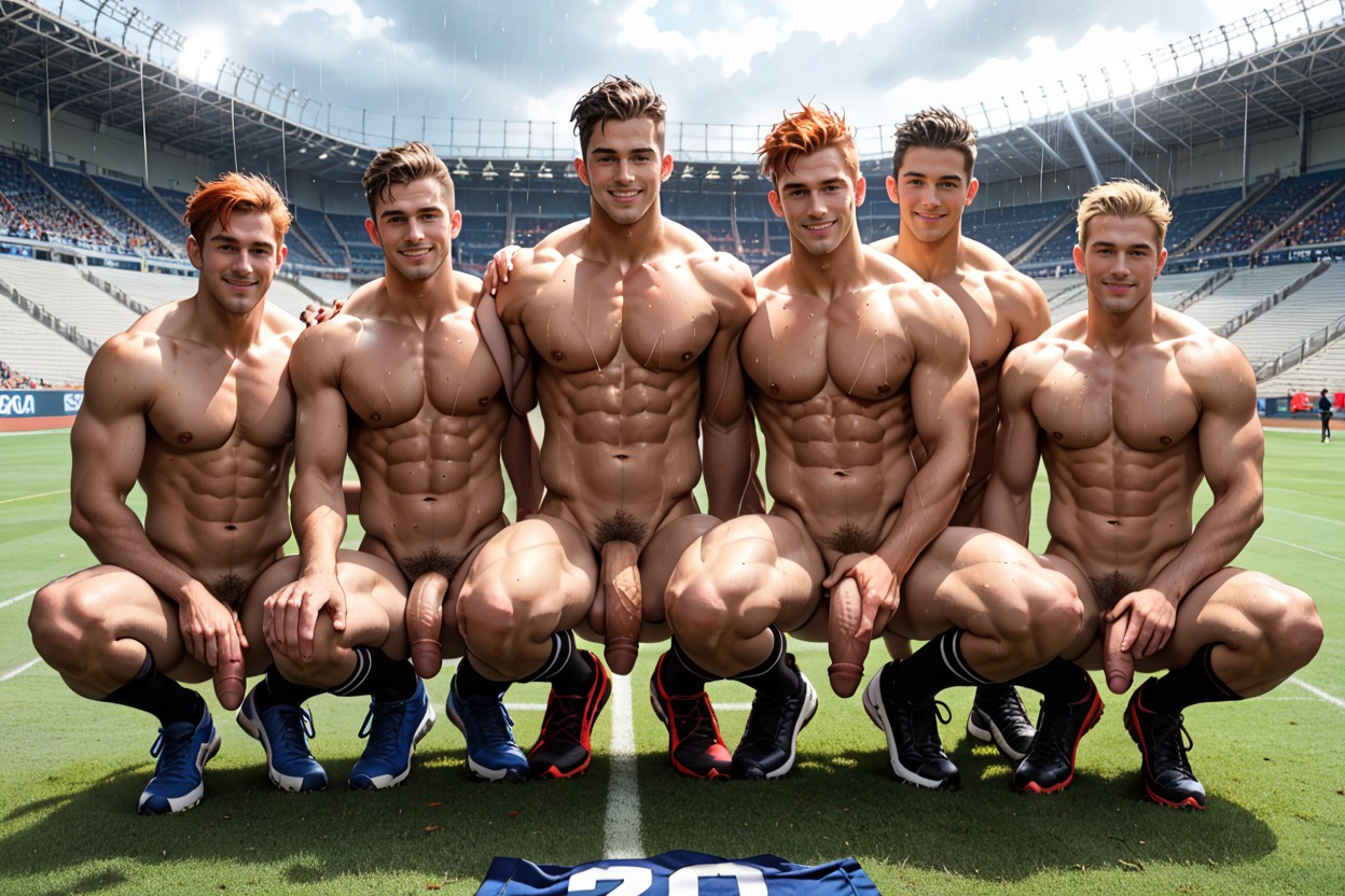 Extremely Massive And Highly Defined Muscles, Rugby Stadium, Scandinavian AI Gay Porn