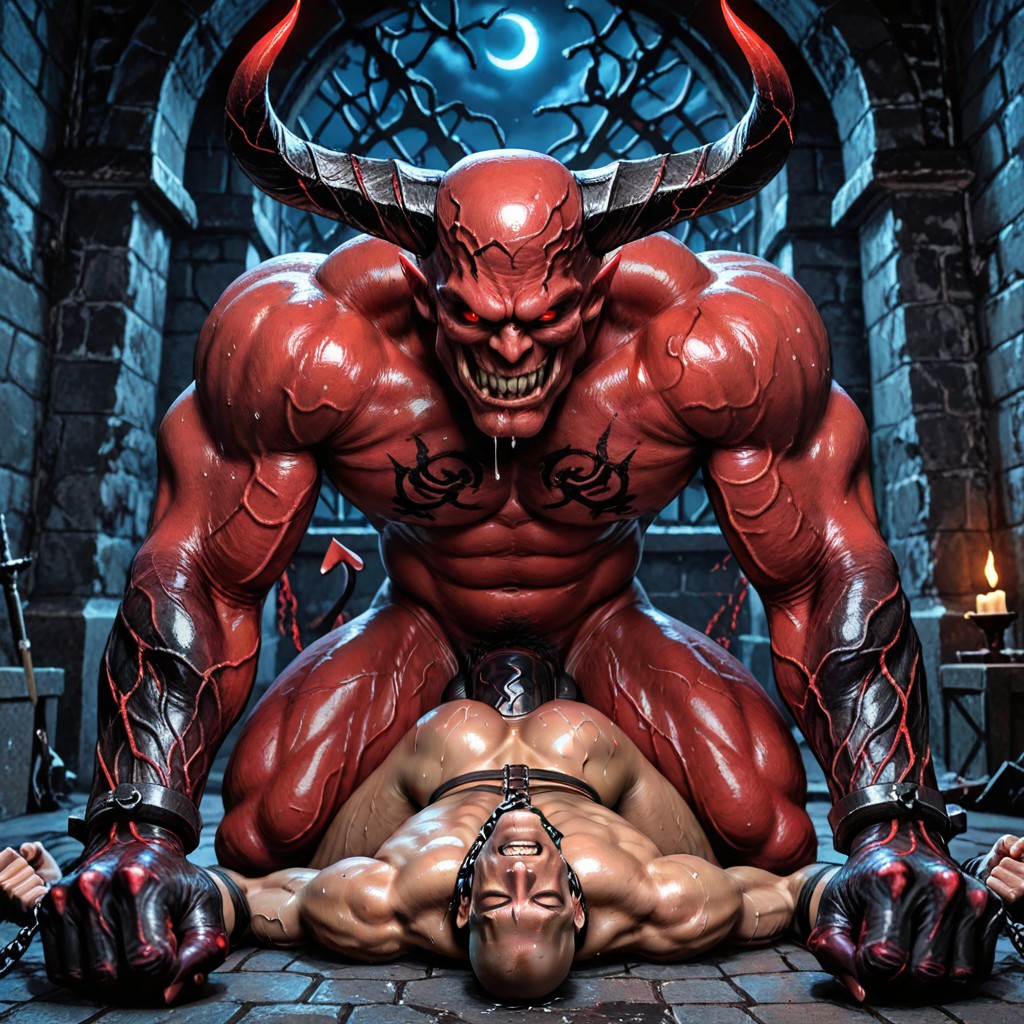 Giant Devil Is Much Bigger Than A Man, Wide Open Asshole, Massive Monster Cock Fills Man Stomach AI同性恋黄片