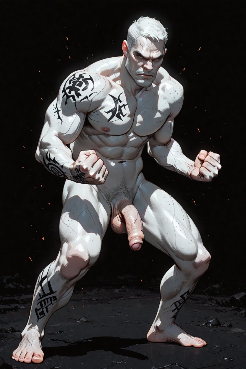 Fighting Stance, Pale Skin, Solo AI Gay Porn