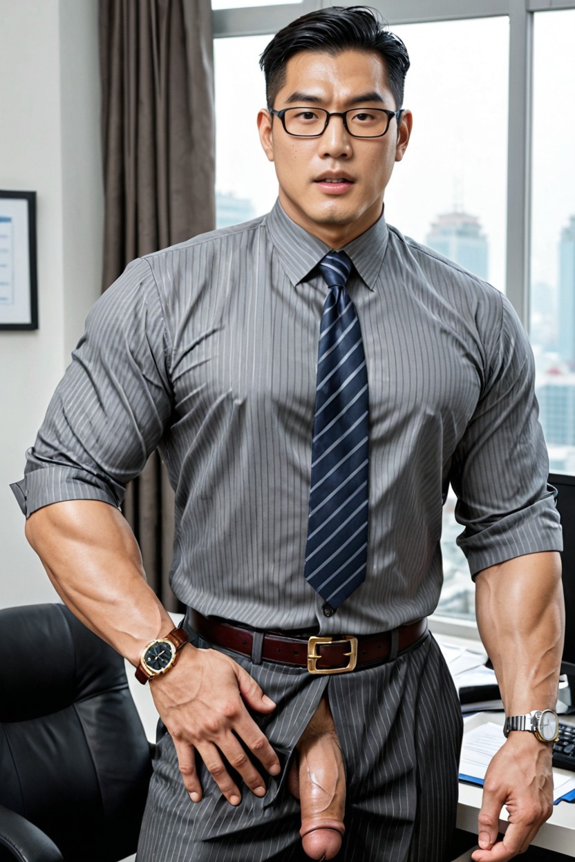 High-waisted Trousers, Front Button Fastened, China AI Gay Porn