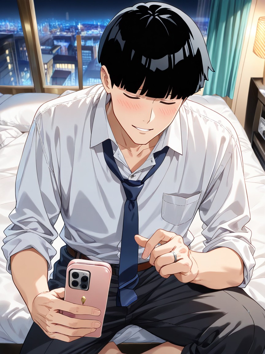 Kageyama Shigeo Is Male, On Bed, Facing Down AI Gay Porn