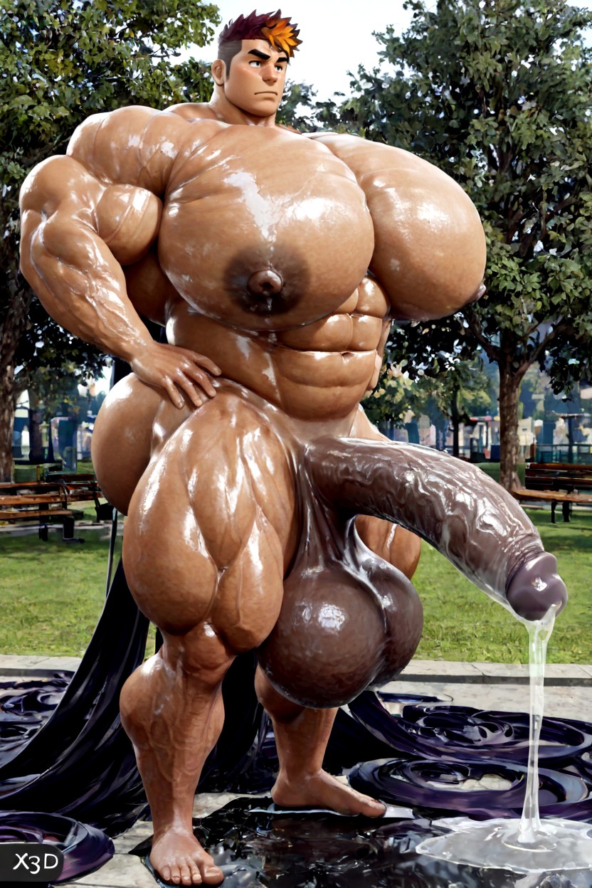 Glistening Skin, Thick Thighs, Massively Long Gigantic Heavy Flaccid Hyper Cock AI Gay Porn