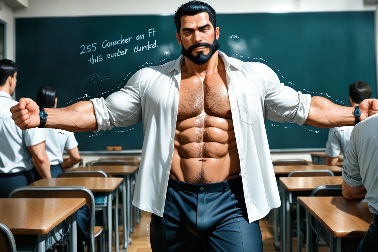 Wide Angle, Pants Are Open, Heavy Chest Hair AI Gay Porn