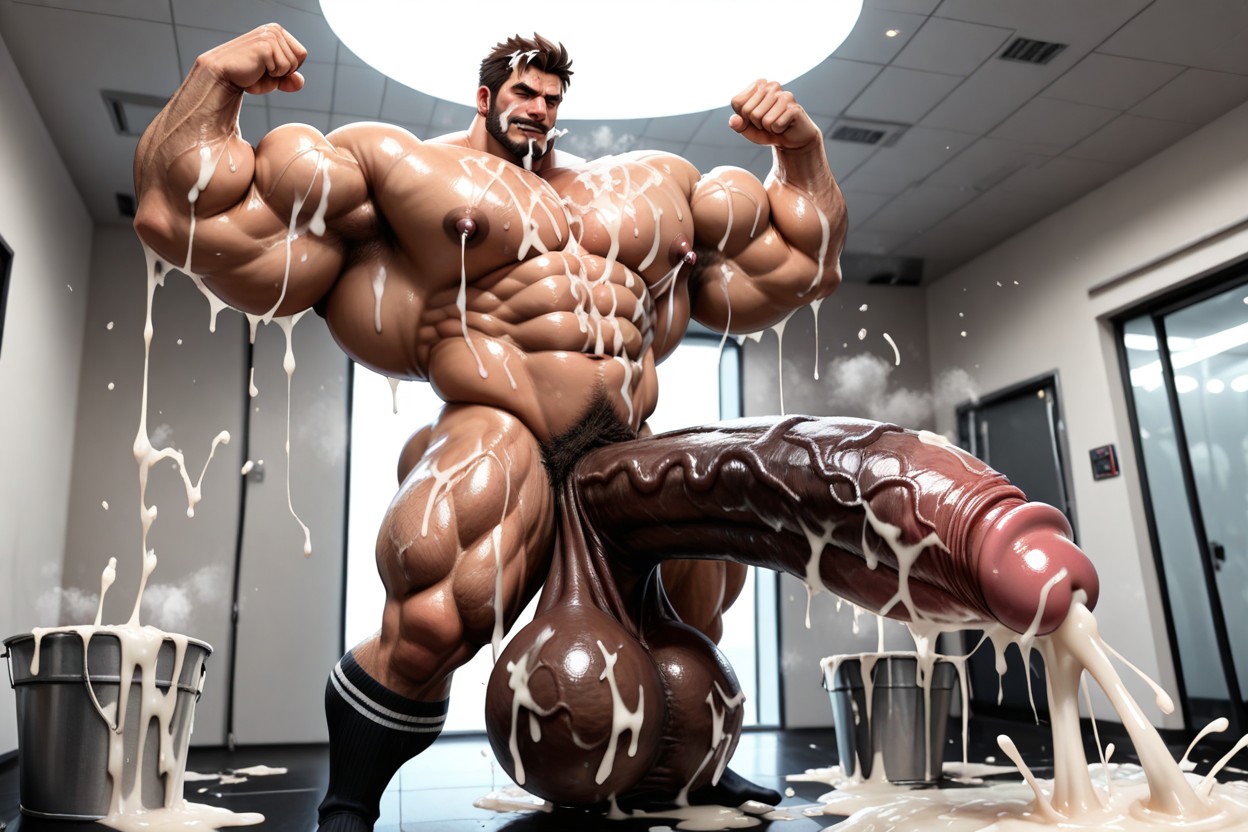 Testicle Tuft, Chest Coated With Cum, Testicles Touching Floor AI Gay Porn