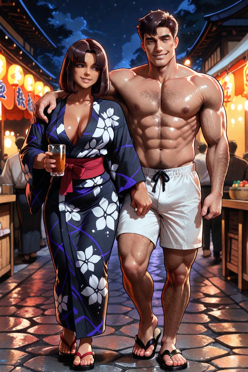 Walking With Male, Soft Light, Permed Hair AI Gay Porn
