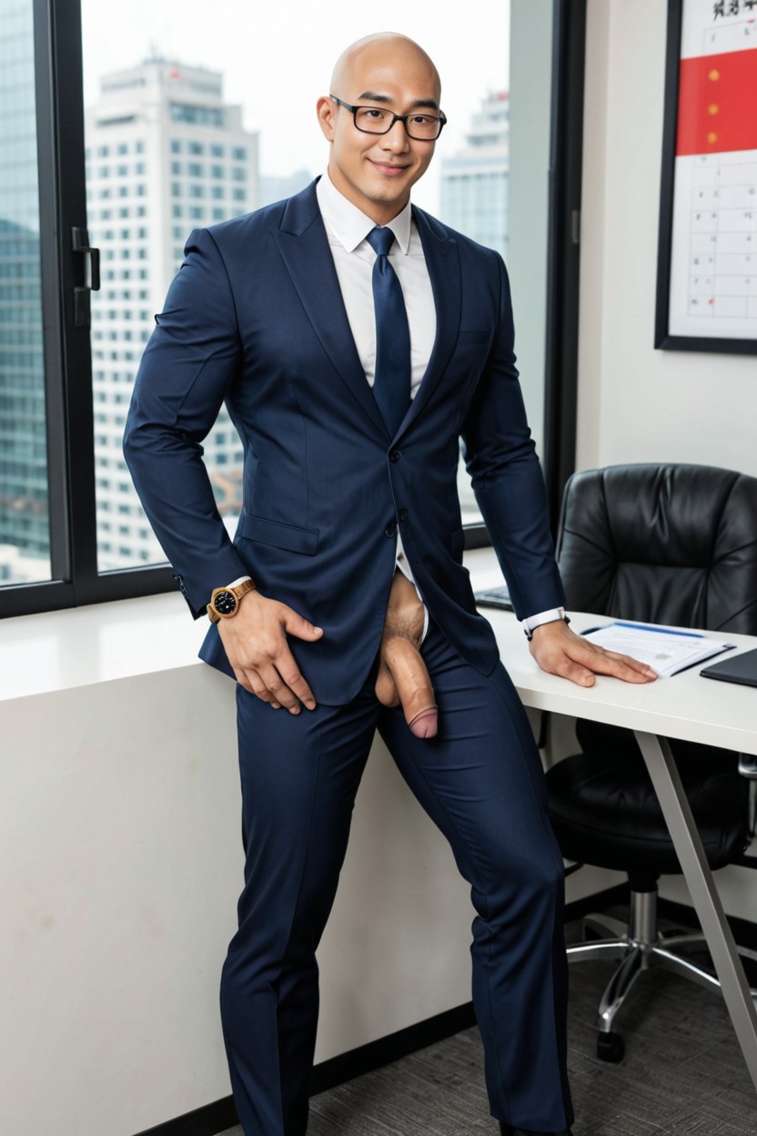 Neatly Tucked Into Trousers, Perfectly Centered Tie, Thick Arms AI Gay Porn