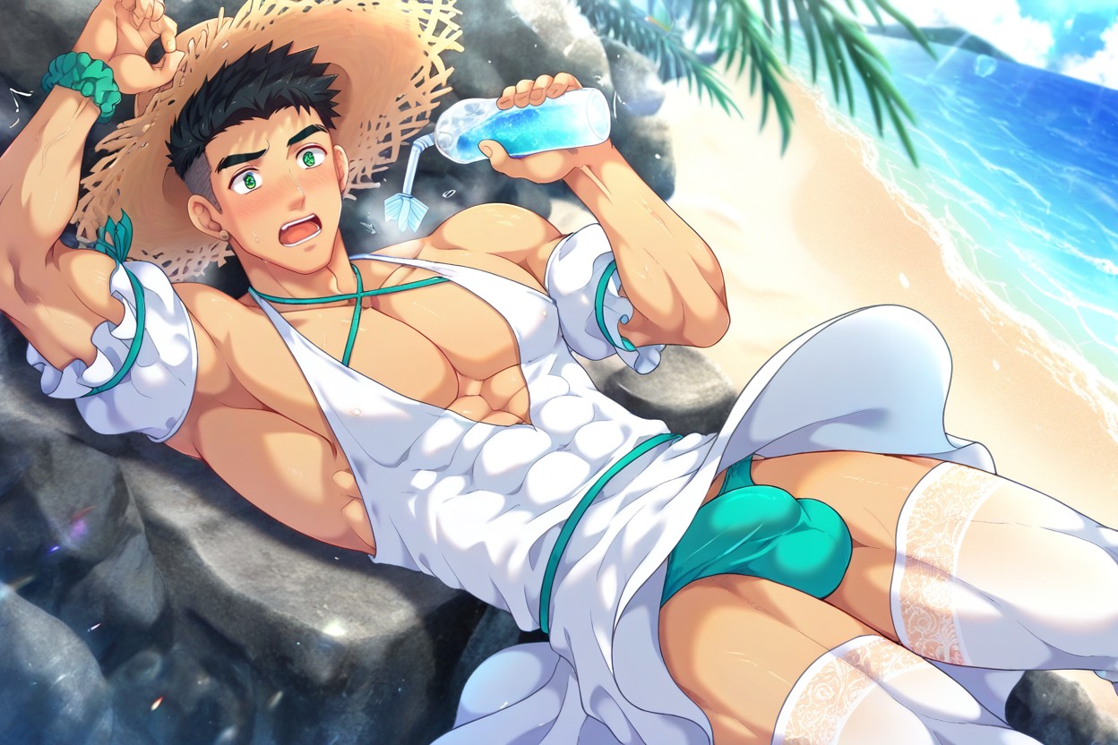 20+, Horny, Man Wearing A Casual Halter White Dress AI Gay Porn