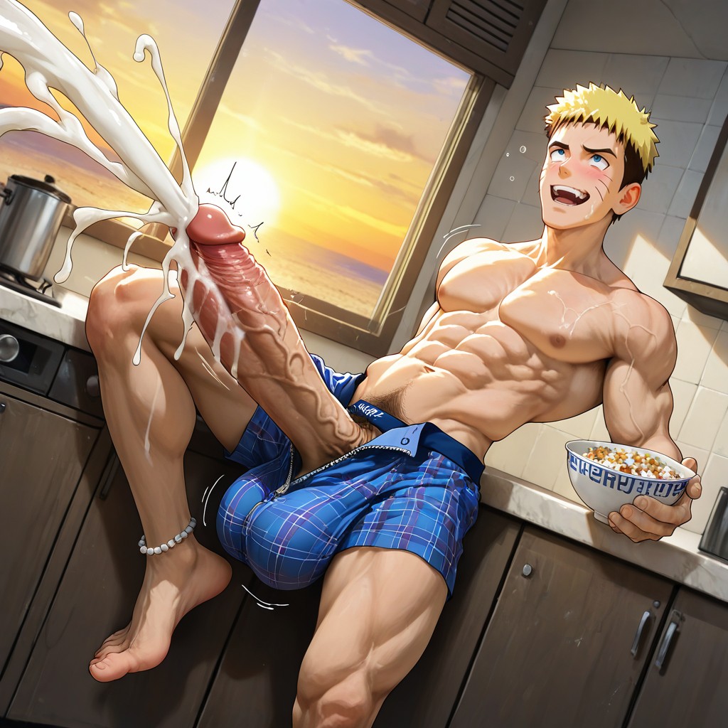 Wearing Plaid Brief Boxers Pulled Down, Waist, Topless AI Gay Porn