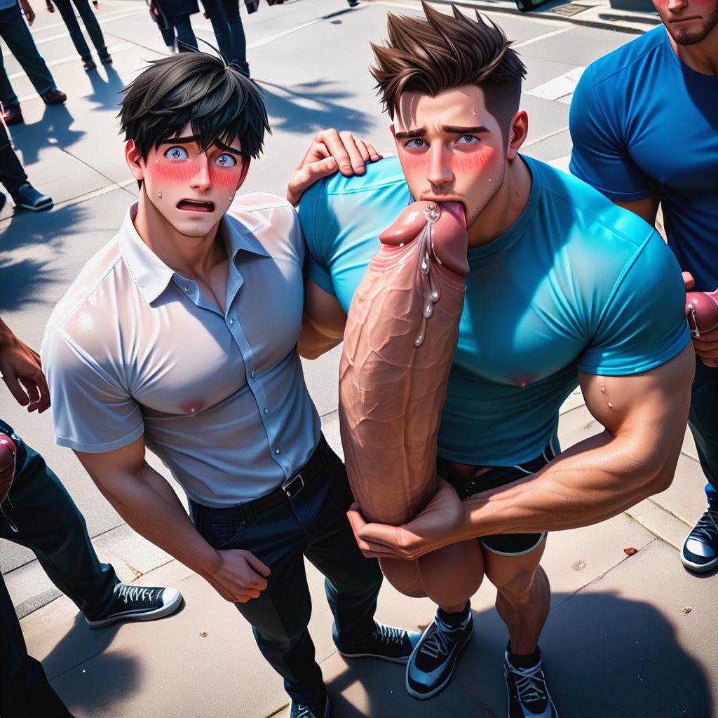 Gay, Overhead Perspective From Above, Cock Taller And Bigger Than Him AI Gay Porn