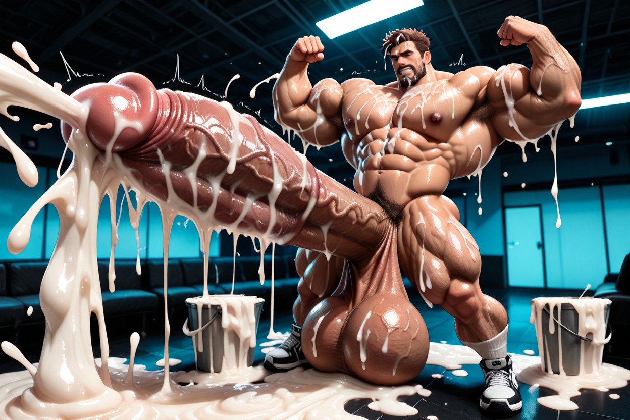 Legs Coated With Cum, Creamy White Liquid Covers Chest And Abs, Huge Cumshot AI Gay Porn