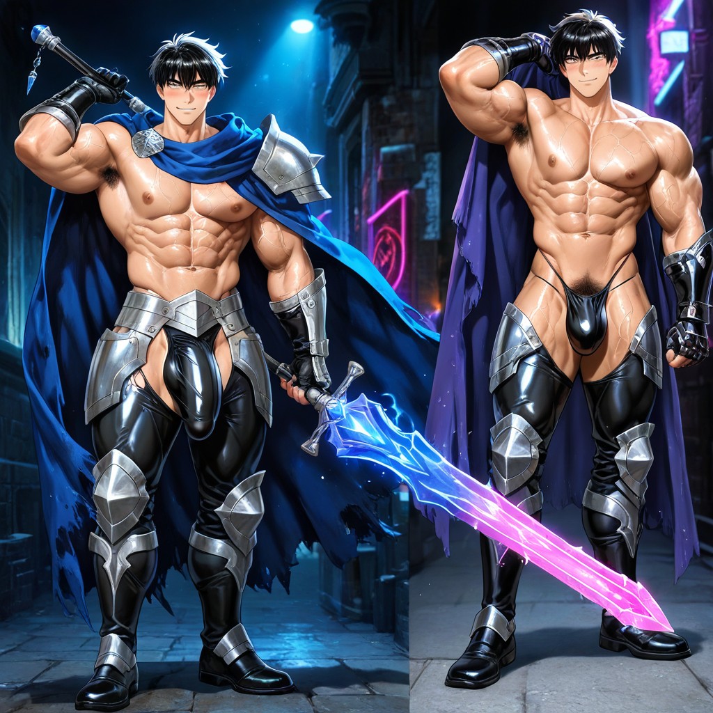 Visible Veins On Lower Abs, Coréen, Detailed Knight Leggings Porno IA Gay