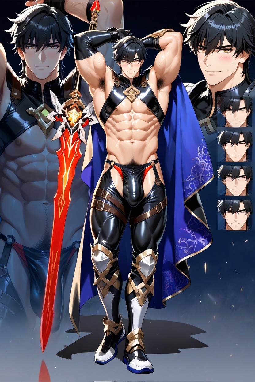 Dramatic Shadows, Male Only, Holding A Glowing Magical Sword Porno gay IA