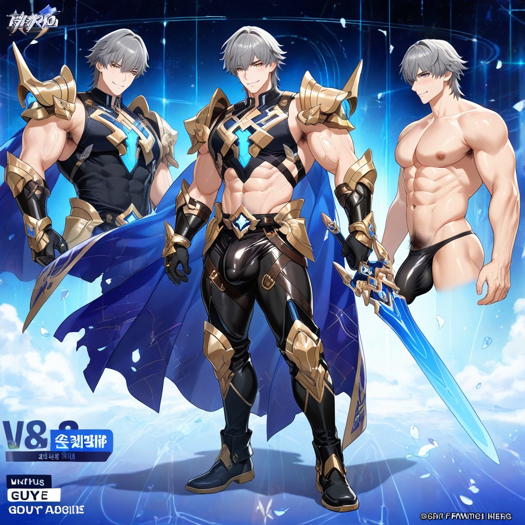 Hyper-muscular Ripped Physique, Excité, Caelus From Honkai Star Rail Porno IA Gay
