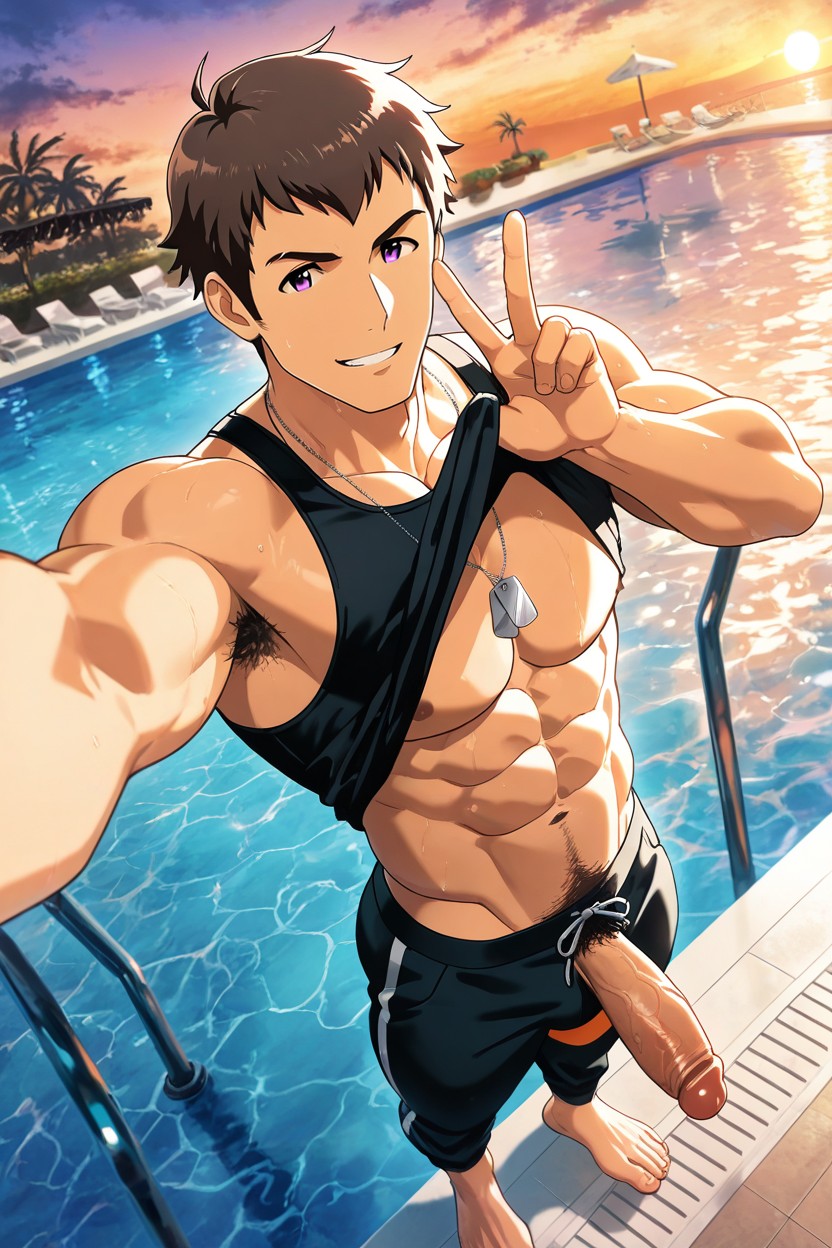 Ultra-detailed, Brown Hair, Full Body Porno IA Gay