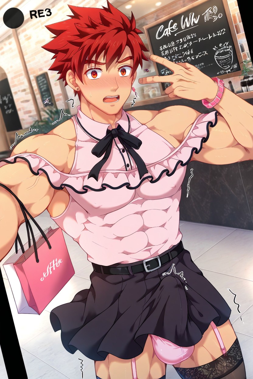 Solo, Blushing, Other Arm V Sign Porno IA Gay