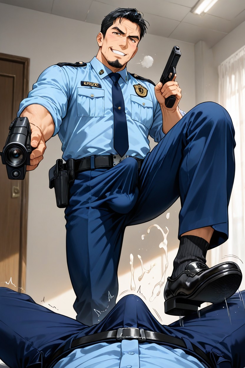 일본인, Pointing Gun At The Viewer Camera Pov, Erection Bulge 게이 AI 포르노
