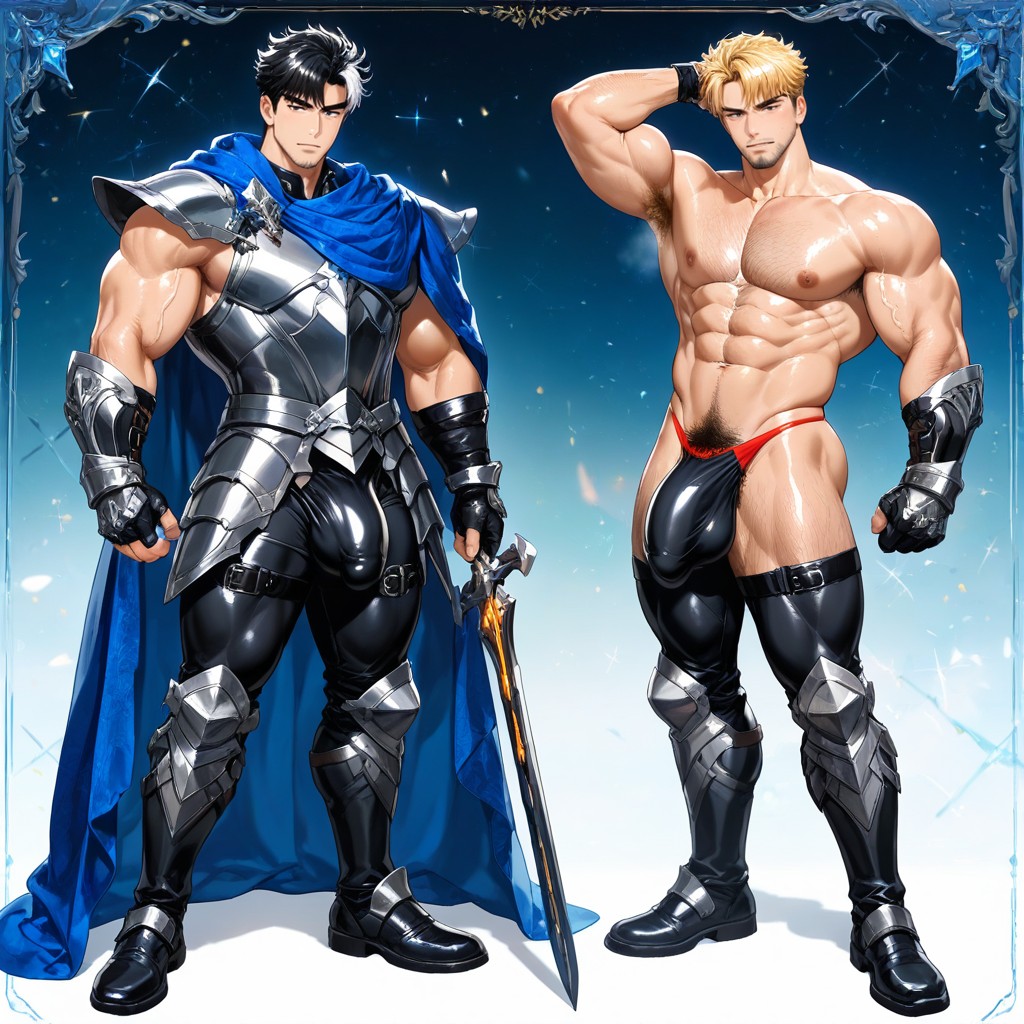 Dynamic Pose, Athletic Build, Dramatic Shadows Porno IA Gay