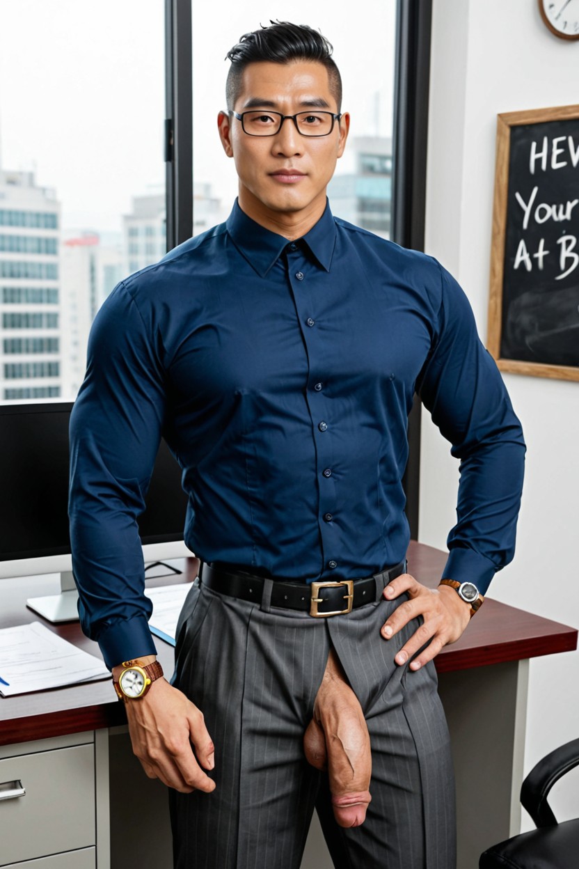 엉덩이에 손 포즈, Massive Build, Business Suit 게이 AI 포르노